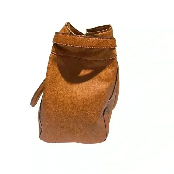 London Fog cognac faux leather tote bag large - Picture 3 of 12